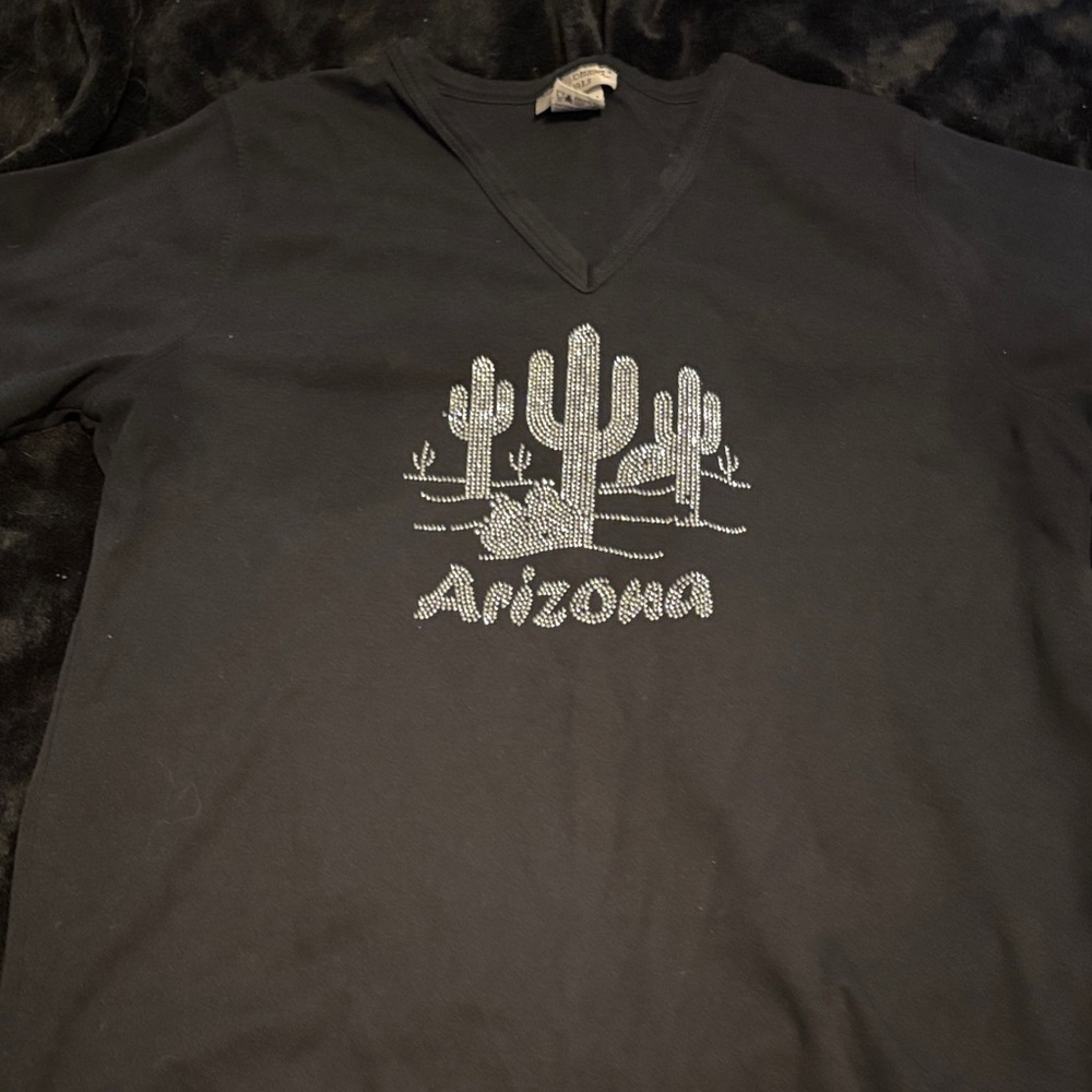 Black Arizona Cactus V-Neck T-Shirt